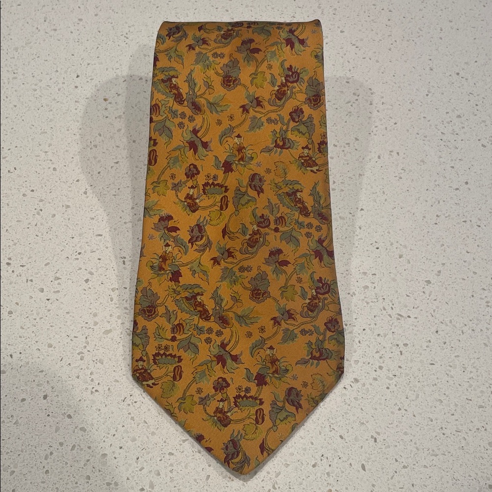 Salvatore Ferragamo - Gold and Burgundy Floral Tie